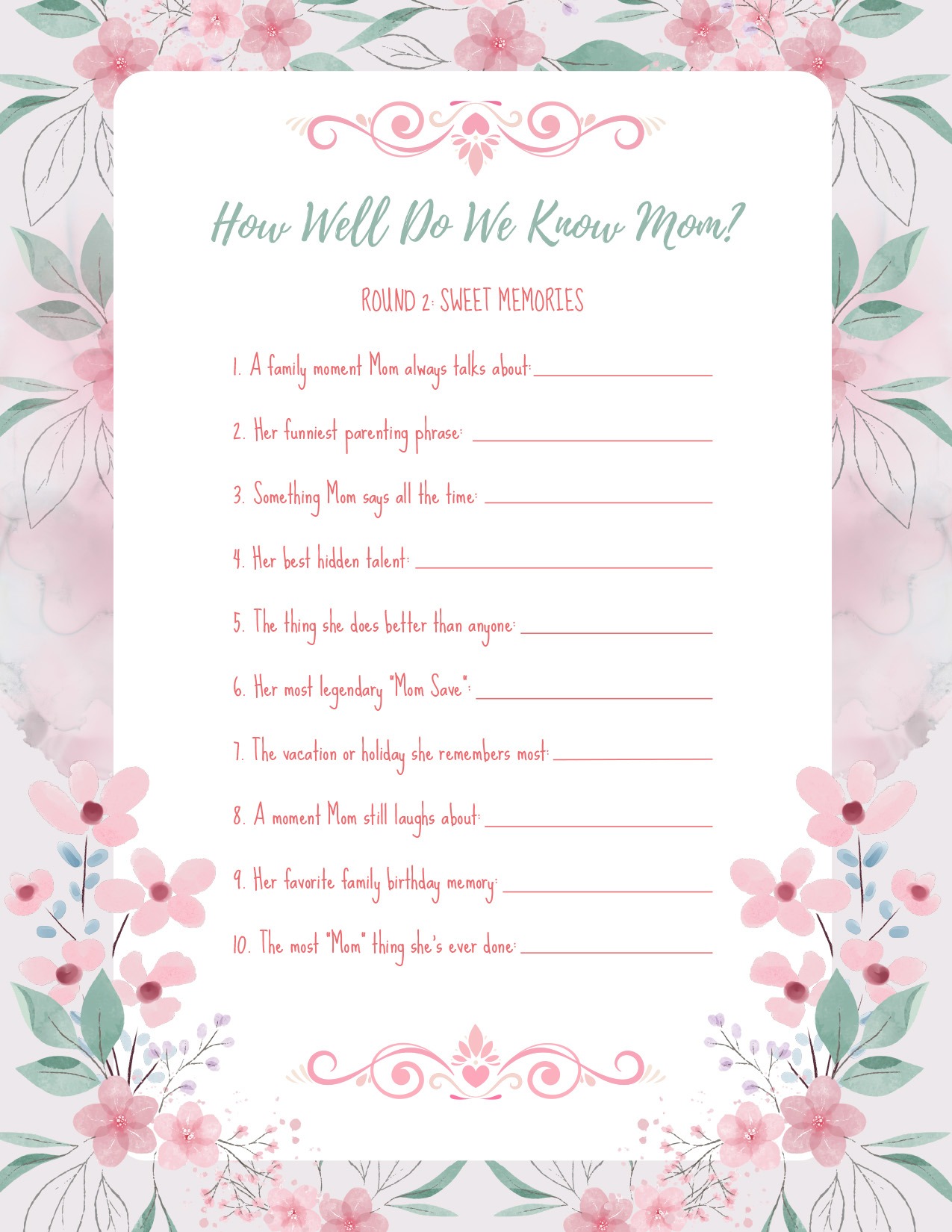 Mom's Memory Garden Keepsake Activity Book, Family Edition, Round 2