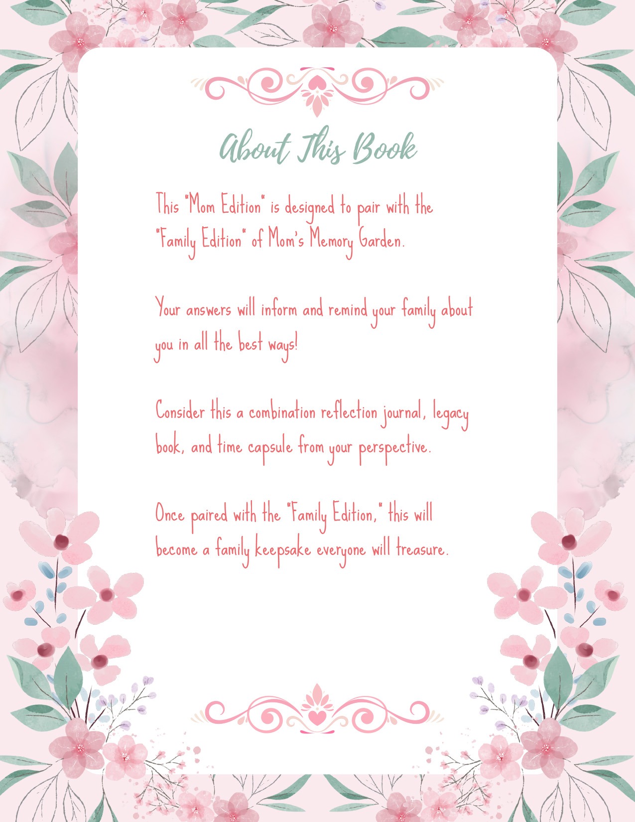 Mom's Memory Garden Keepsake Activity Book, Family Edition, About