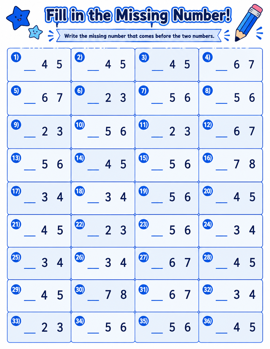 Counting Worksheets Generator - Blue Blast
