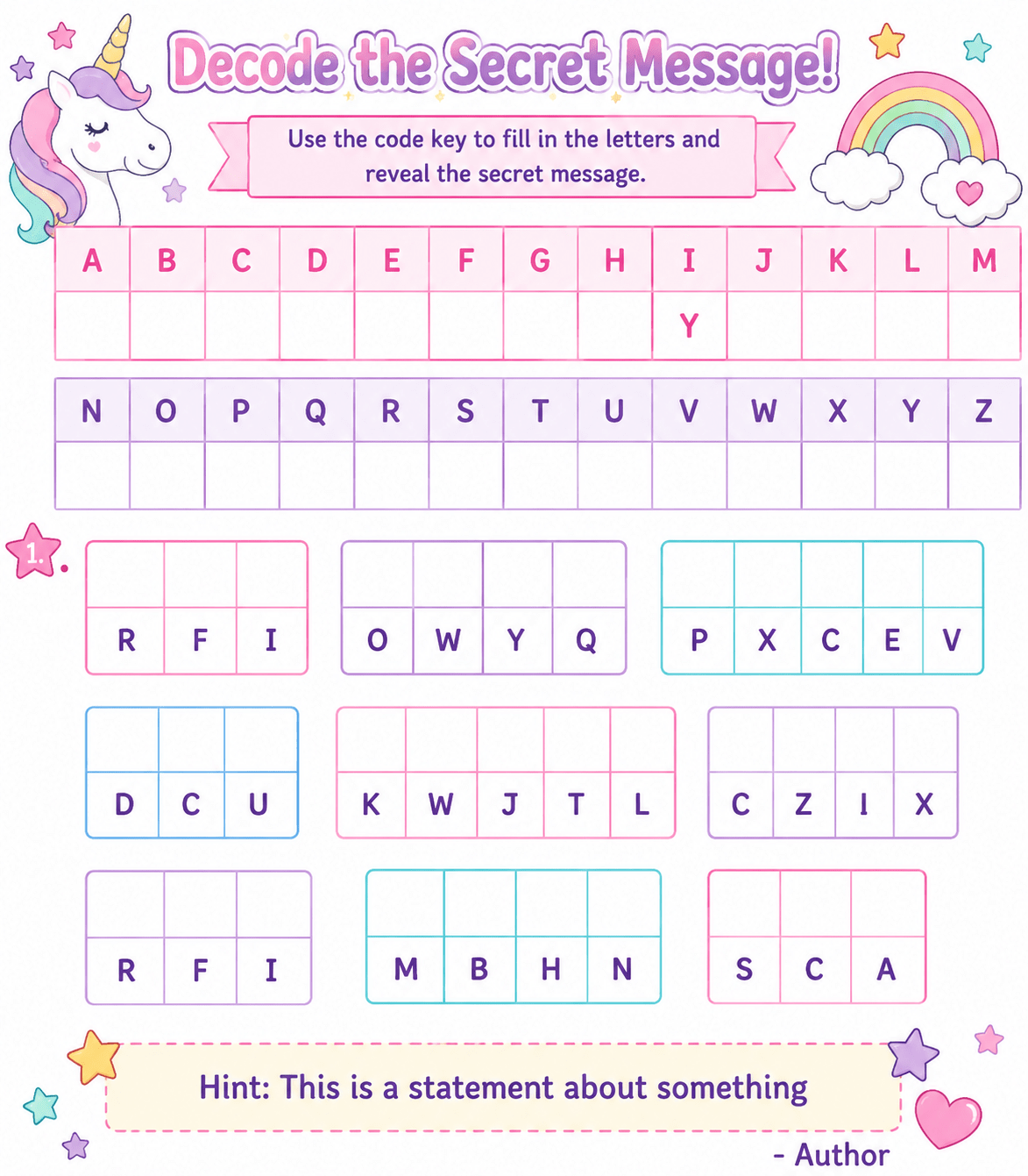 Cryptogram Worksheets Generator - Unicorn Dreams