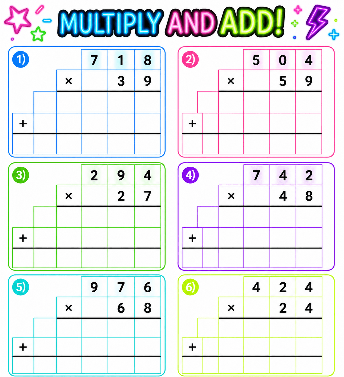 Math Worksheets Generator - Neon Pop
