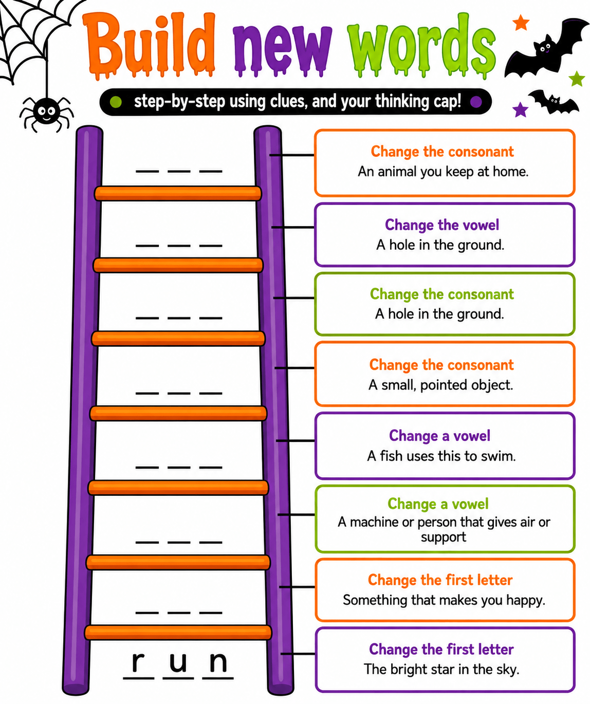 Word Ladder Worksheets Generator - Halloween Vibes