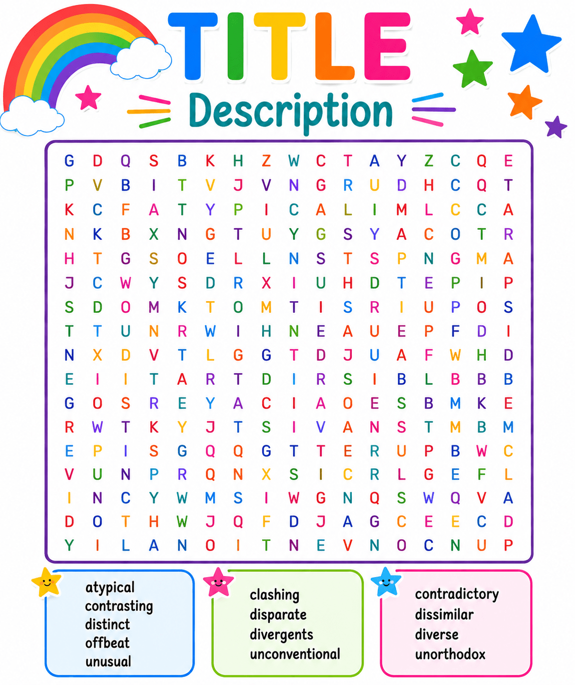 Word Search Worksheets Generator - Fun Rainbow